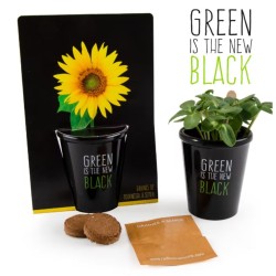 Pot black "Green is the new black"- Tournesol